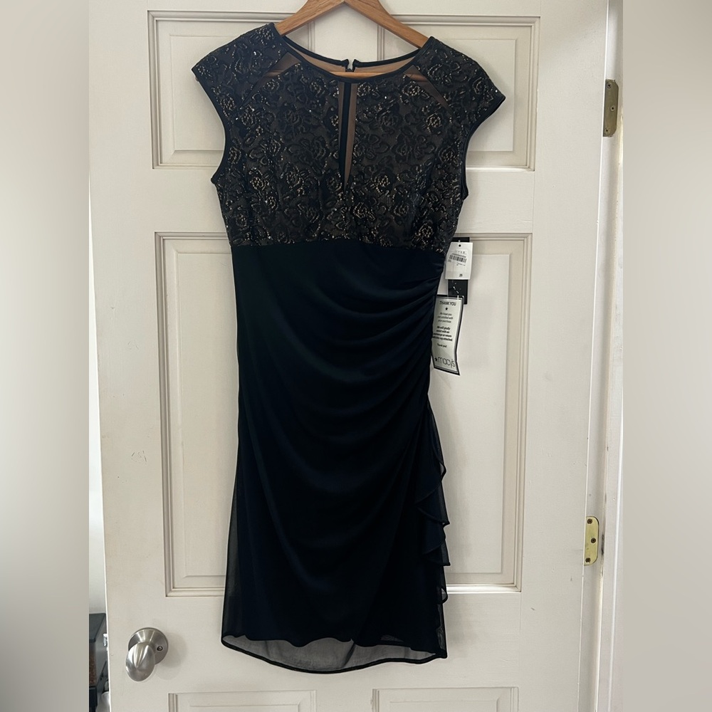 Elegant Black and Gold Lace Midi Dress